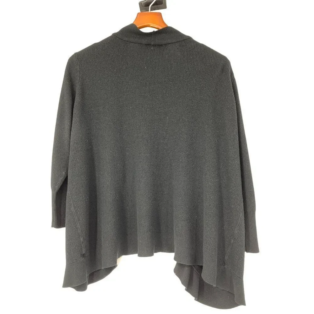 Ava & Viv Cardigan Ruffle Black 3X Women Sweater Open 3002 Viscose Knit 3/4 Sl